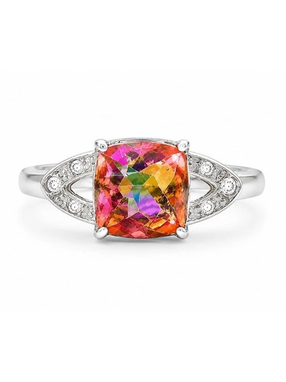 Azotic Topaz 5.58 Cts & Diamonds Ring 10k White Gold
